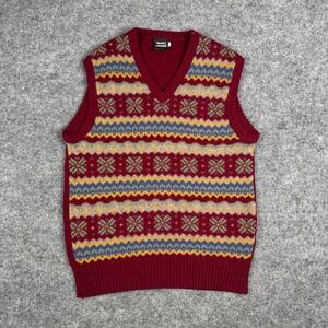Commander Sweater Vest Mens Size 52 Burgundy Wool Fair Isle V-Neck Knit Hole